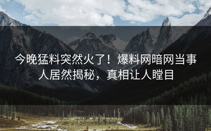 今晚猛料突然火了！爆料网暗网当事人居然揭秘，真相让人瞠目
