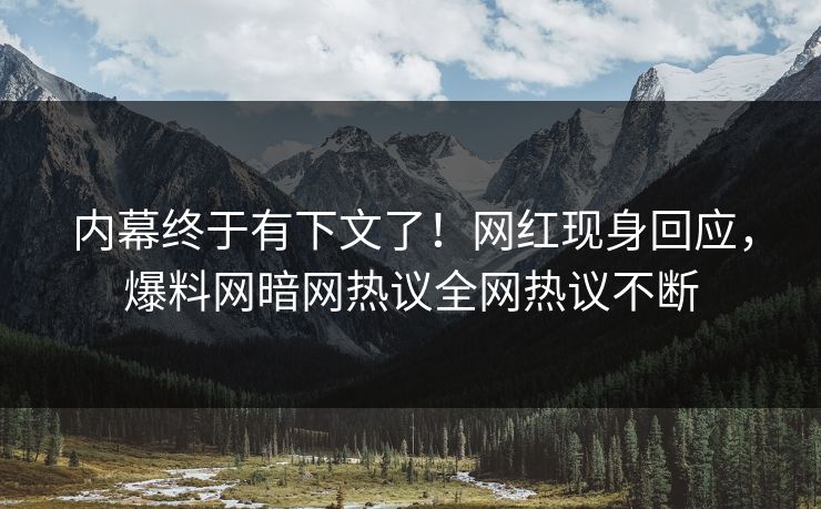内幕终于有下文了！网红现身回应，爆料网暗网热议全网热议不断