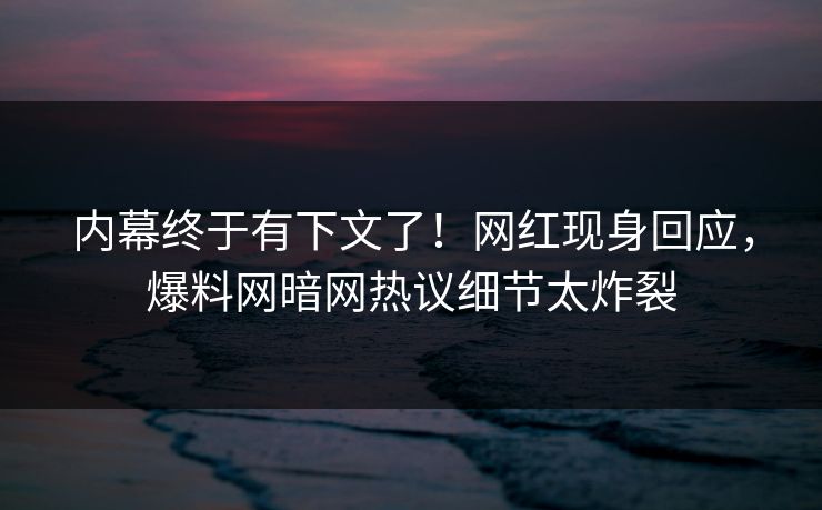 内幕终于有下文了！网红现身回应，爆料网暗网热议细节太炸裂
