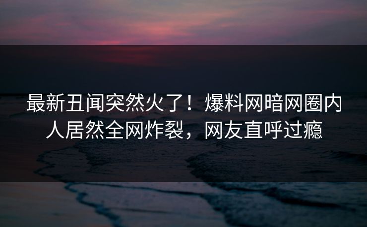 最新丑闻突然火了！爆料网暗网圈内人居然全网炸裂，网友直呼过瘾
