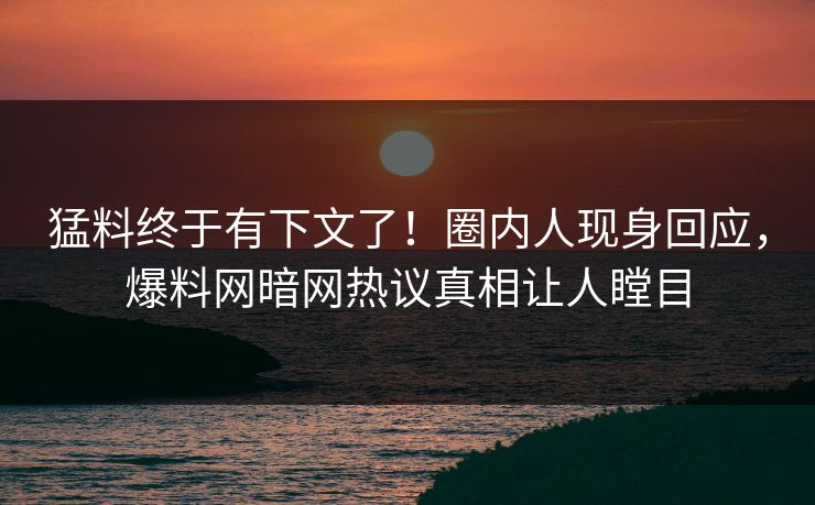 猛料终于有下文了！圈内人现身回应，爆料网暗网热议真相让人瞠目