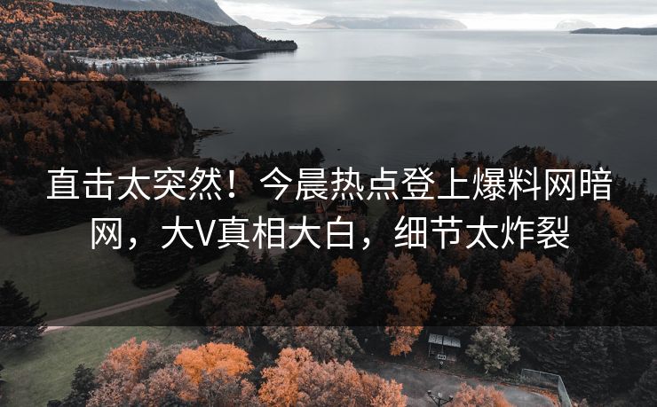 直击太突然！今晨热点登上爆料网暗网，大V真相大白，细节太炸裂