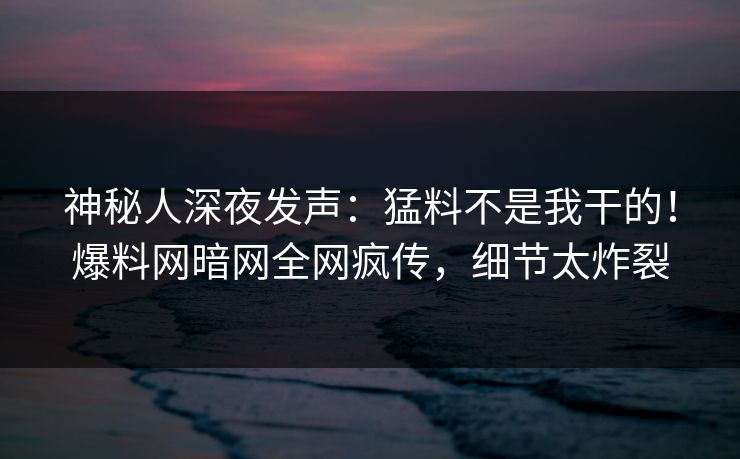 神秘人深夜发声：猛料不是我干的！爆料网暗网全网疯传，细节太炸裂