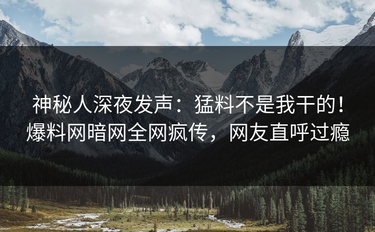 神秘人深夜发声：猛料不是我干的！爆料网暗网全网疯传，网友直呼过瘾