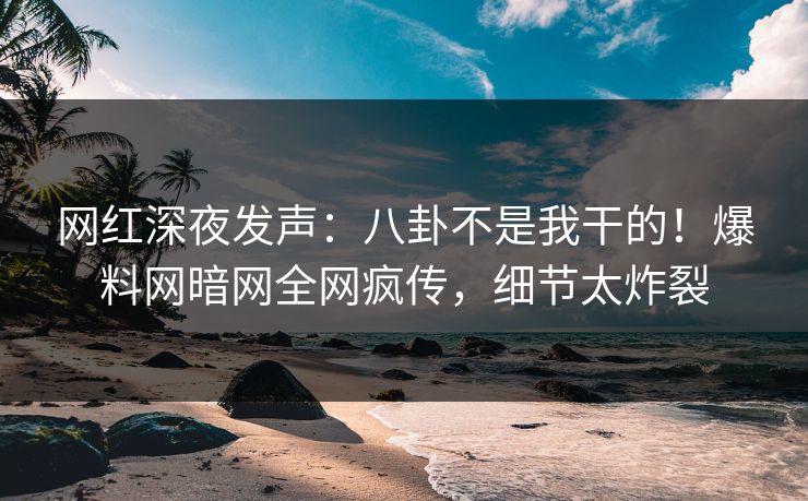 网红深夜发声：八卦不是我干的！爆料网暗网全网疯传，细节太炸裂