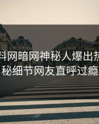 刚刚爆料网暗网神秘人爆出热点，揭秘细节网友直呼过瘾