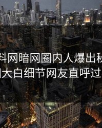 刚刚爆料网暗网圈内人爆出秘闻，真相大白细节网友直呼过瘾