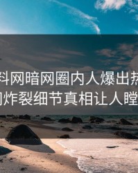 刚刚爆料网暗网圈内人爆出热点，全网炸裂细节真相让人瞠目