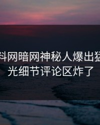 刚刚爆料网暗网神秘人爆出猛料，曝光细节评论区炸了