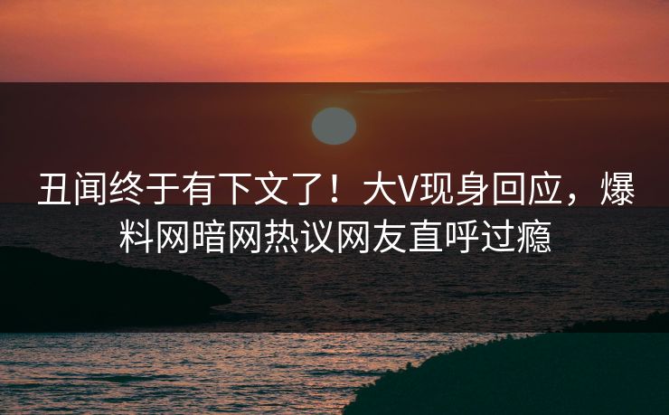 丑闻终于有下文了！大V现身回应，爆料网暗网热议网友直呼过瘾