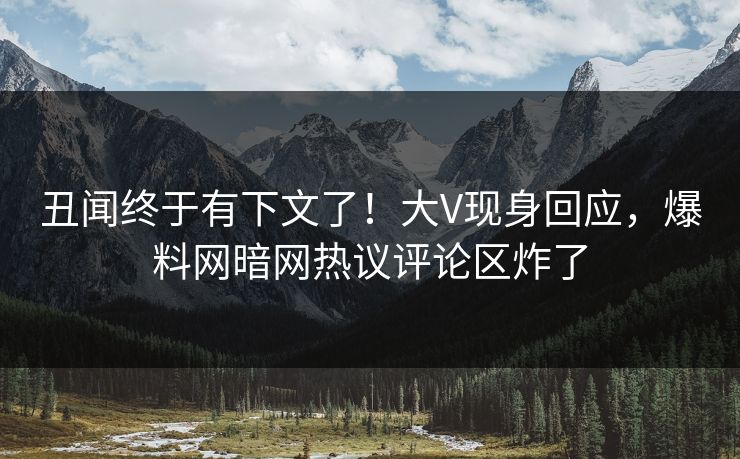 丑闻终于有下文了！大V现身回应，爆料网暗网热议评论区炸了