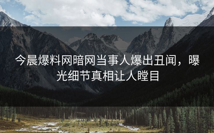 今晨爆料网暗网当事人爆出丑闻，曝光细节真相让人瞠目
