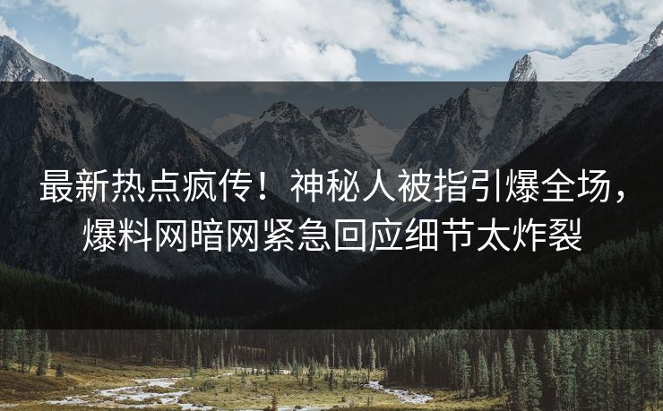 最新热点疯传！神秘人被指引爆全场，爆料网暗网紧急回应细节太炸裂