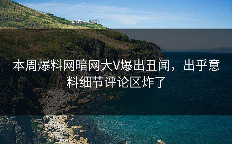 本周爆料网暗网大V爆出丑闻，出乎意料细节评论区炸了