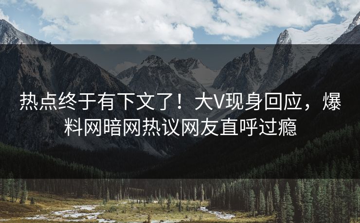 热点终于有下文了！大V现身回应，爆料网暗网热议网友直呼过瘾